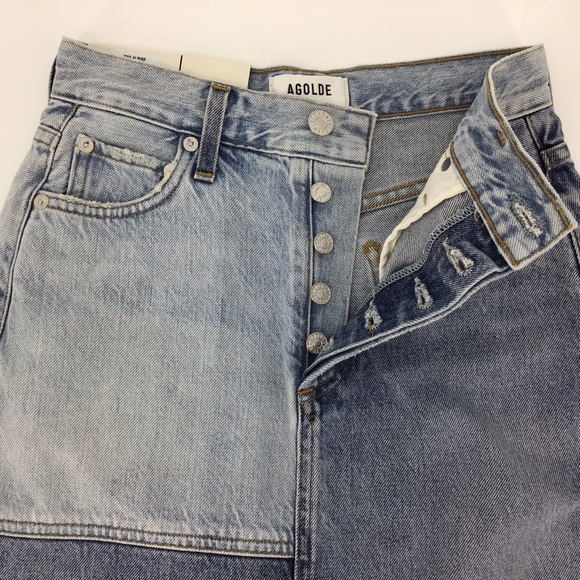 Agolde NWT Issa High Rise Long Slit Patchwork Denim Skirt, 23 - Picture 3 of 15